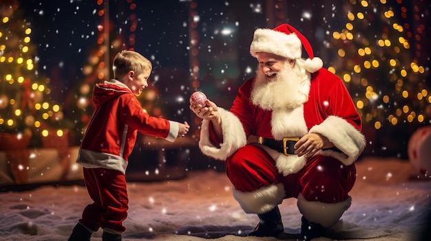 Santa with children outdoors Generative Ai