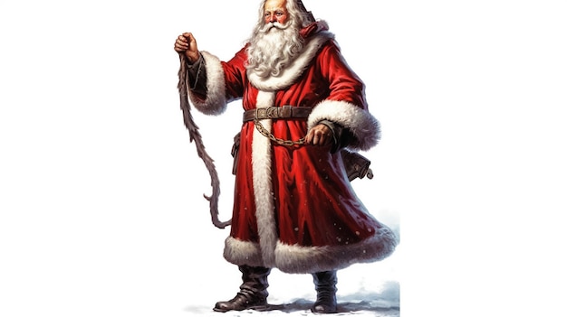 Santa with a Christmas gift isolated over a whte background