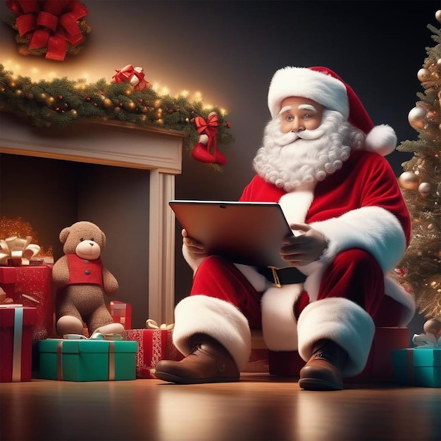 Santa with tablet gift