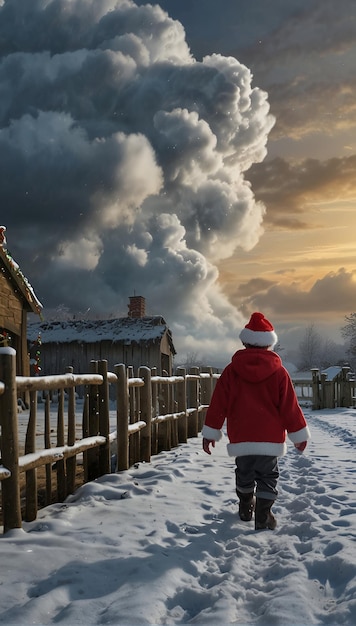 写真 サンタの息は寒い空気で雲を形成する 雪の冬の物語
