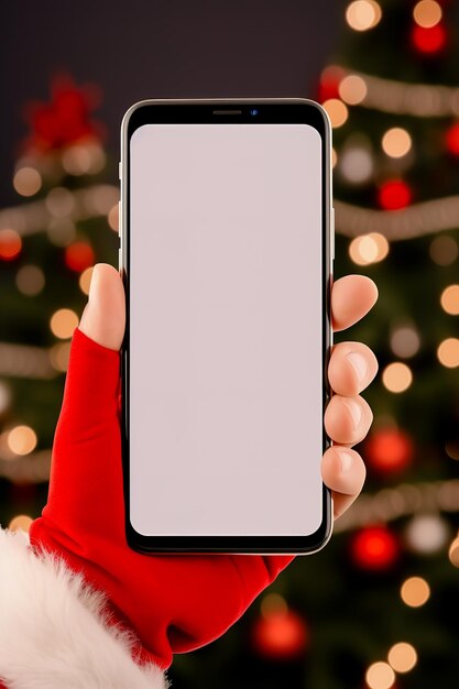 Santas hand holding a modern phone Generative AI