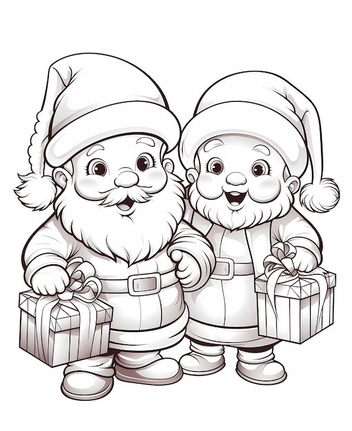 Santas Little Helpers Simple Black and White Outline Coloring Page for Toddlers