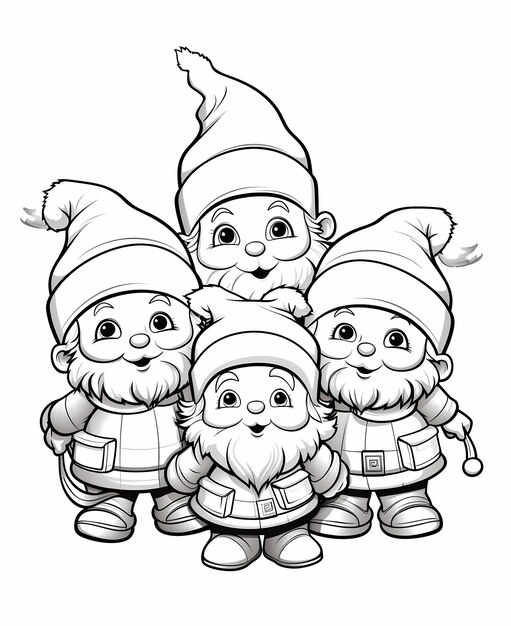 Santas Little Helpers Simple Black and White Outline Coloring Page for Toddlers