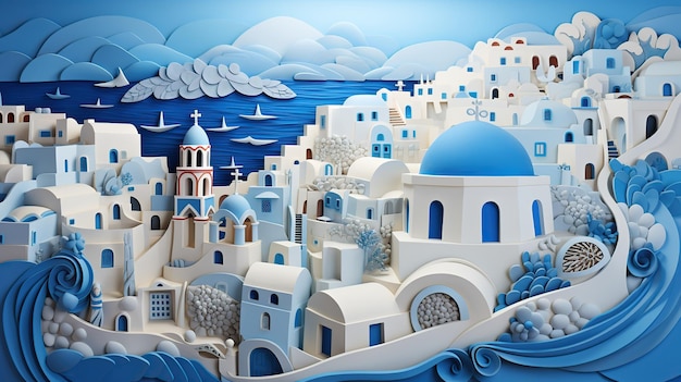 Santorini cityscape 3D art style AI Generated