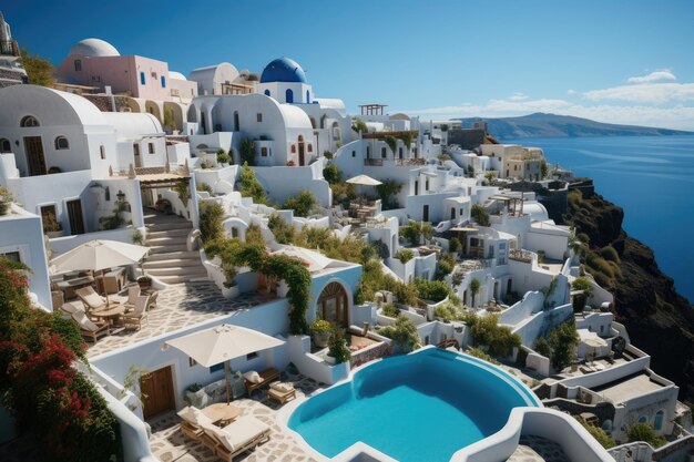 Photo santorini cyclades the village of imerovigli with panoramic views of the aegean sea generative ia