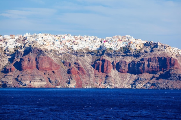 Santorini eiland luchtfoto panoramisch uitzicht, Cycladen in Griekenland