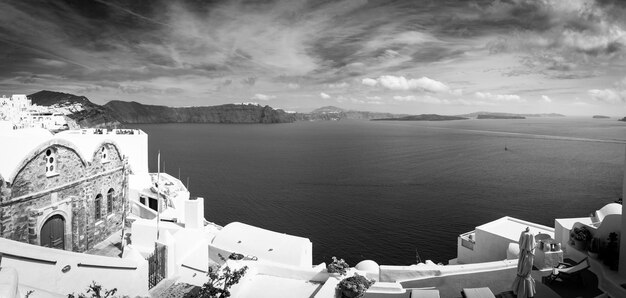 Santorini Greece process in dramatic black and white. Beautiful artistic monochrome image