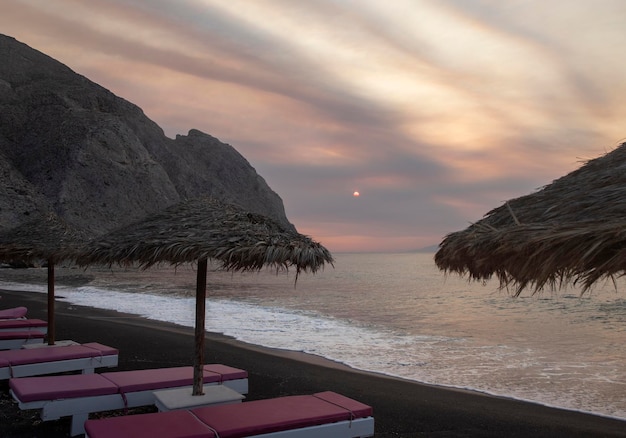 santorini greece red dawn sea landscape