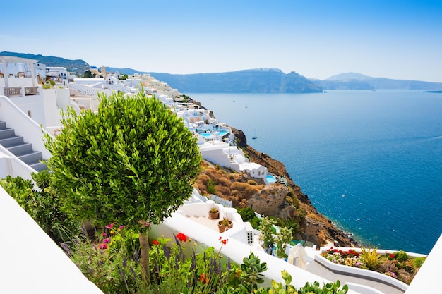 Santorini island, Greece. Beautiful summer landscape, sea view.