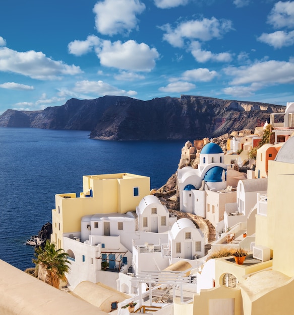 Santorini island in Greece, Oia village, panoramic image.