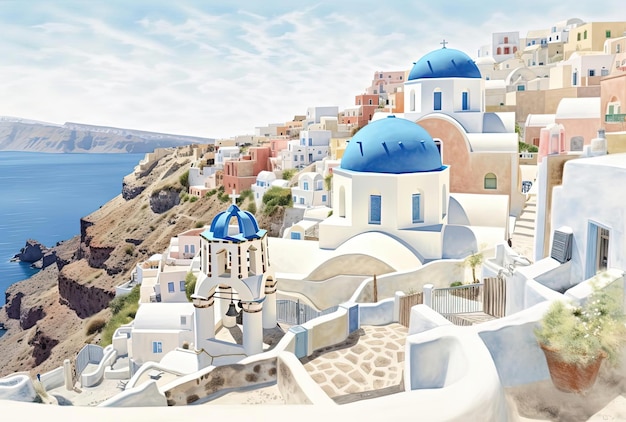 santorini and the white beaches in the style of quiet contemplation