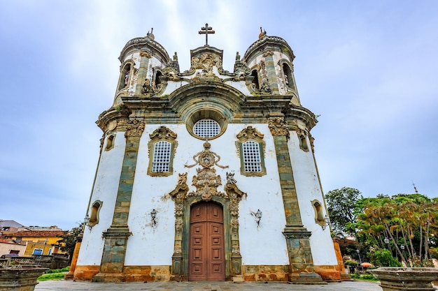 Sao Joao del Rei Minas Gerais Brazil Street view inside Sao Francisco de Assis church facade