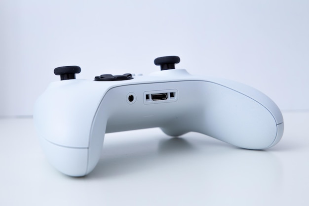 Sao Paulo Brazil 03 2022 White controller of new video game console Xbox Series S On white background