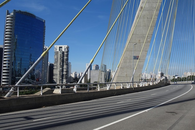 Sao Paulo Brazil cablestayed bridge cityscape Tiete river ponte estaiada