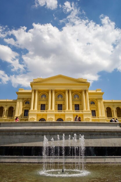 Sao Paulo, Brazil. facade and fountain of historic palace of Ipiranga Museum at Independence Park