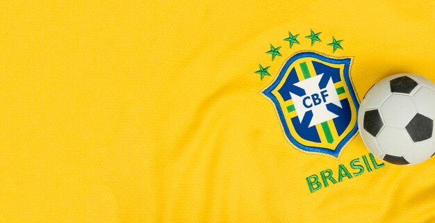 SAO PAULO BRAZIL JUNE 23 2018 The national symbol or logo of the Brazilian soccer team called CBF and soccer ball Football Editorial Image concept