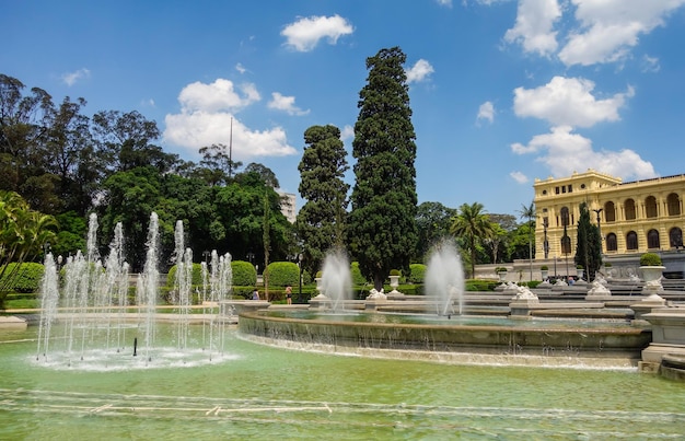 Sao Paulo Brazil water fountains in the Park of Independence and Ipiranga Museum garden