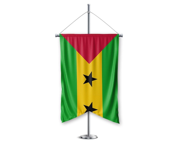 Photo sao_tome_and_principe_up 3d flags on pole stand support pedestal realistic set and white background