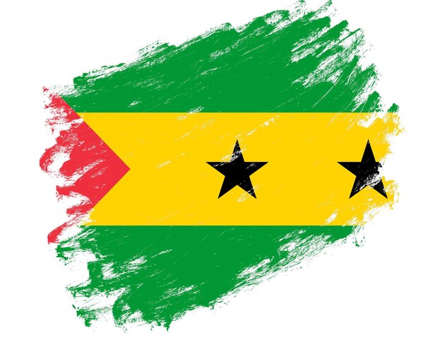 Sao tome and principe flag painted on a grunge brush stroke white background