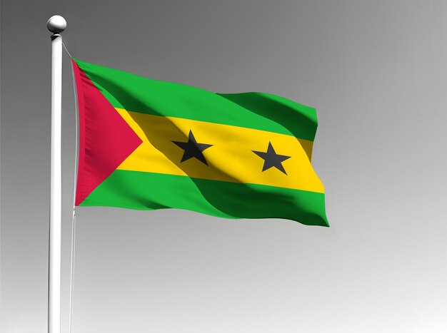 Sao Tome and Principe national flag waving on gray background