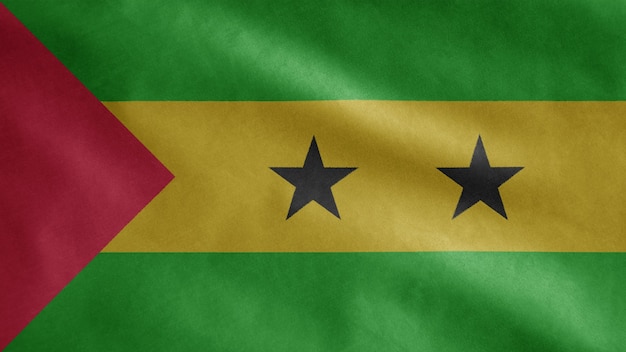 Sao Tomean flag waving in the wind. Saint Thomas and Prince blowing, soft and smooth silk.