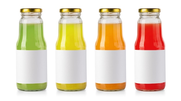 Sap glazen flessen geïsoleerd op wit met lege label