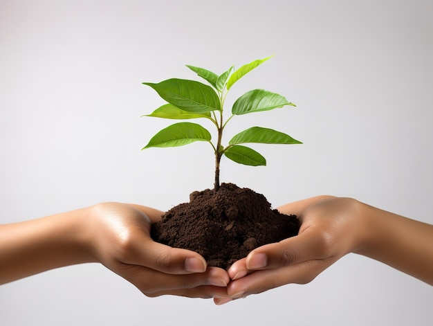 Sapling in Human Hands Care and Growth Isolated on White Background AI Generated