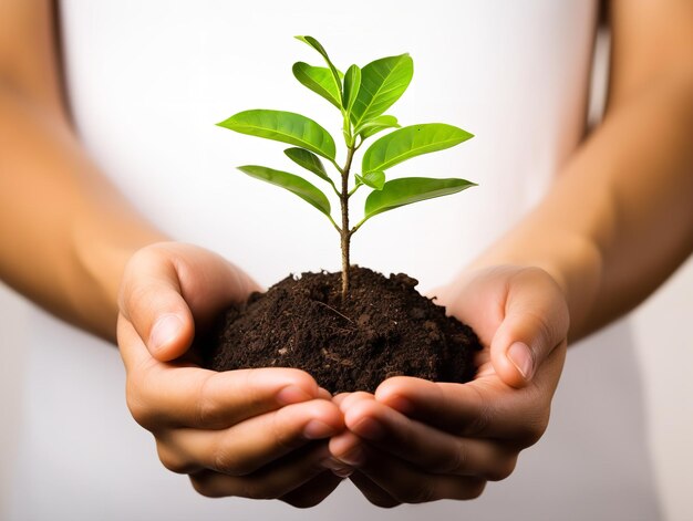 Sapling in Human Hands Care and Growth Isolated on White Background AI Generated