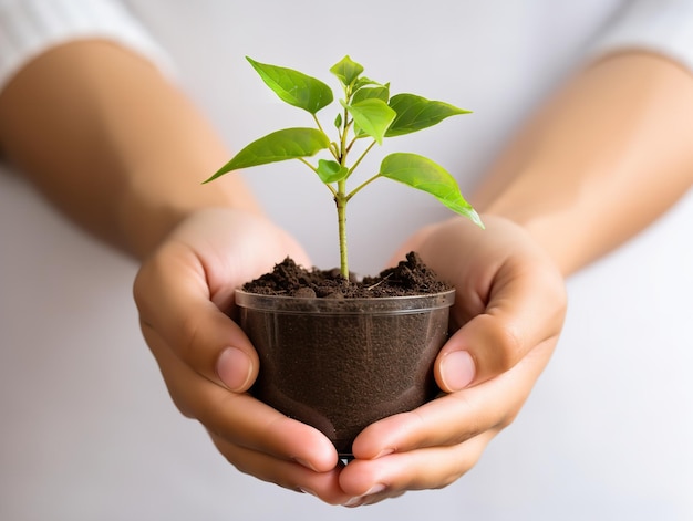 Sapling in Human Hands Care and Growth Isolated on White Background AI Generated