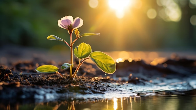 Photo sapling in water