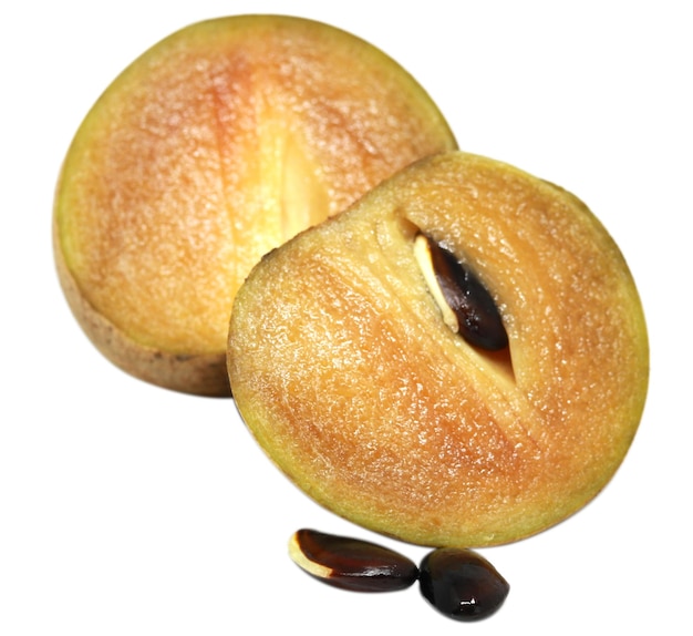 흰색 배경에 고립 된 씨앗과 Sapodilla 과일