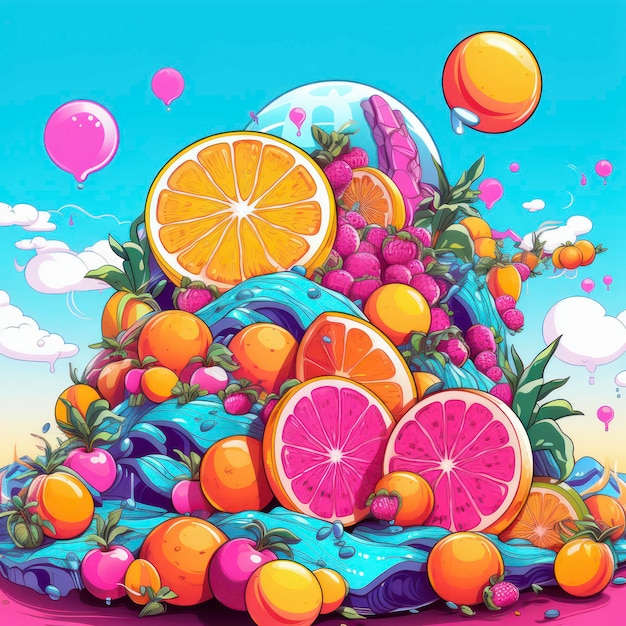 Foto sappig fruit in elektrische dreamscape-stijl pop inspo geïsoleerd op een witte achtergrond