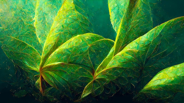 Sappige abstracte groene tropische woudbladeren close-up