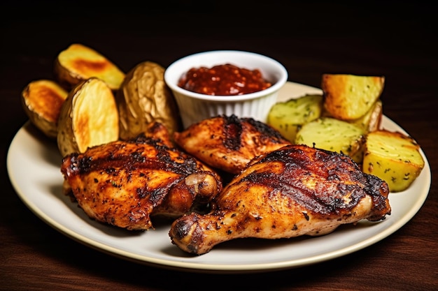 Sappige Barbeque Chicken Smoky met Aardappelschijfjes die erg lekker is