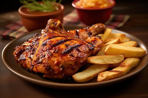 Sappige Barbeque Chicken Smoky met Aardappelschijfjes die erg lekker is