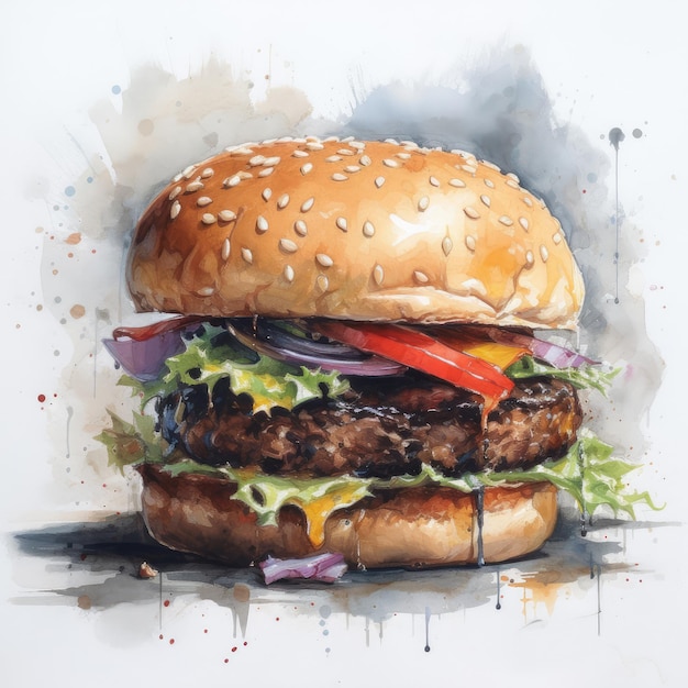 Sappige hamburgerillustratie op abstracte achtergrond