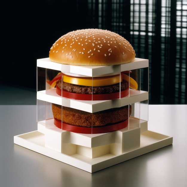 Sappige hamburgerillustratie op abstracte achtergrond