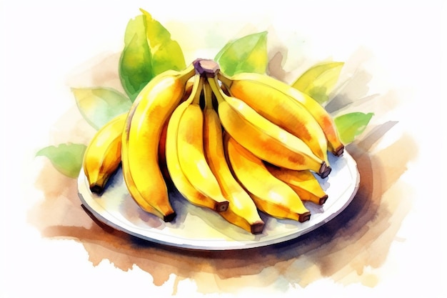 Sappige heerlijke banaan ligt op een prachtig bord dat Ai heeft gegenereerd