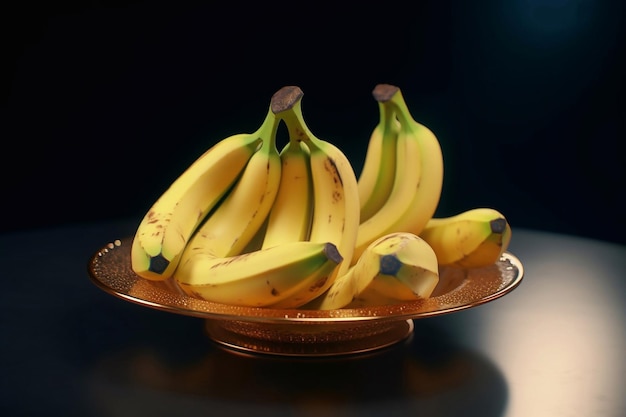 Sappige heerlijke banaan ligt op een prachtig bord dat Ai heeft gegenereerd