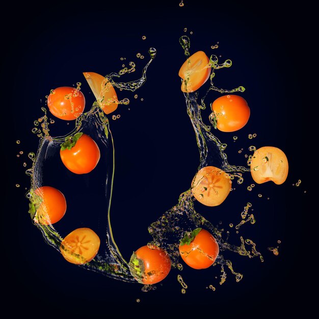 Sappige heerlijke persimmon met uitbarstingen van sap vol vitamines