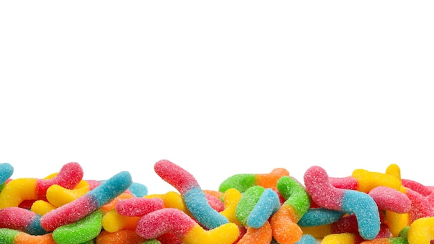 Sappige kleurrijke gelei-snoepjes geïsoleerd op wit Gummy snoepjes Snakes