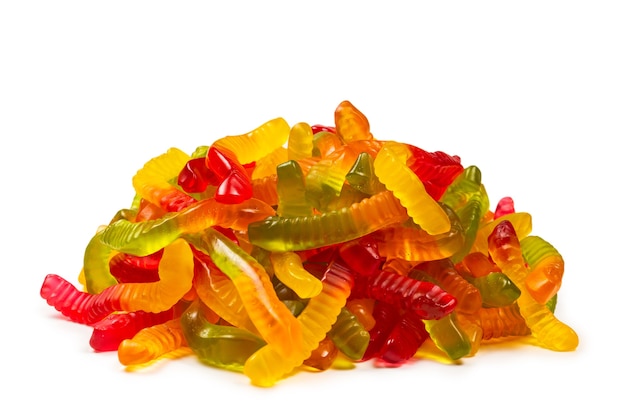 Sappige kleurrijke geleisnoepjes. Gummy snoepjes. Slangen.