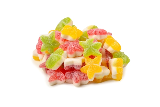 Sappige kleurrijke jelly stars snoepjes geïsoleerd op wit. Gummy snoepjes.