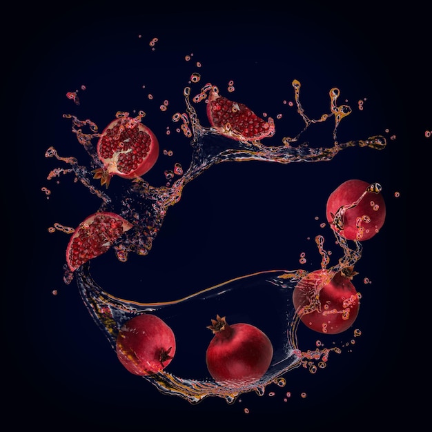 Sappige smakelijke granaatappel met spetters sap zit boordevol vitamines
