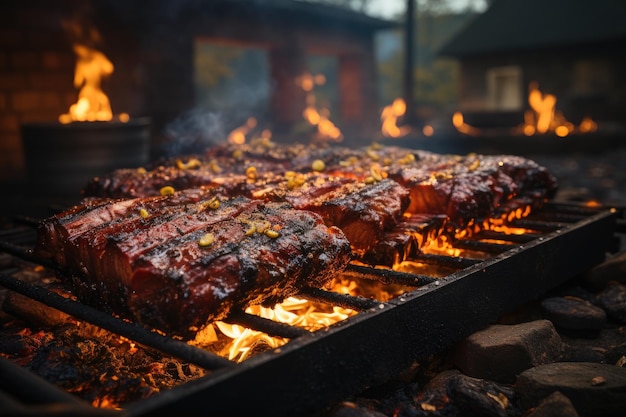 Sappige stukken in de thematische barbecue van gerookt vlees generatieve IA