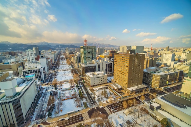 Sapporo stad centrum skyline stadsgezicht van hokkaido japan bij zonsondergang