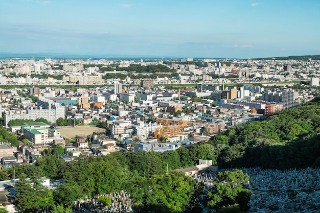 Foto sapporo uitzicht op de stad vanaf de berg moiwa, hokkaido, japan.