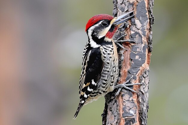 A sapsucker working on a tree