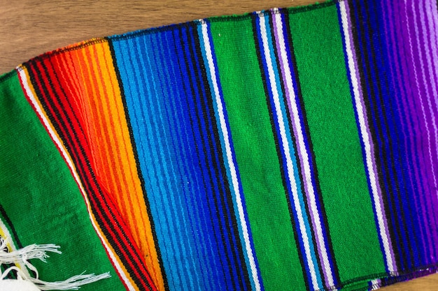 Photo sarape blanket on a wood background.