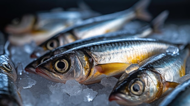 Sardines fish on ice in the market Sardine fish Generative Ai